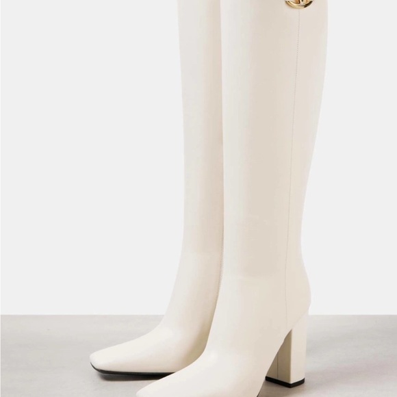 Valentino White Over the Knee Boots with Gold Accent